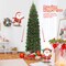 Costway 4.5Ft/6.5Ft/7.5Ft Pre-lit Hinged Pencil Christmas Tree with Pine Cones Red Berries & 150/250/350 Lights